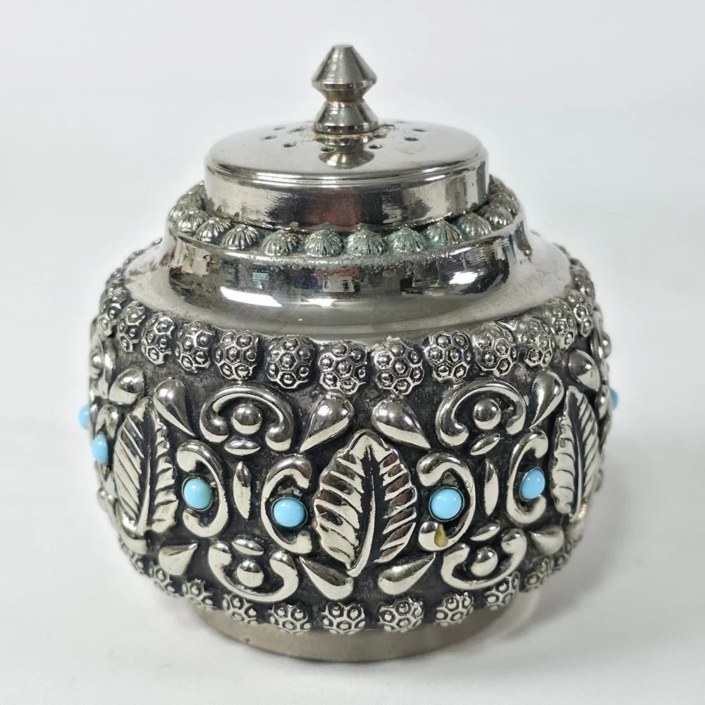 Italian Cruet Set Salt, Pepper & Parmesan Bowl Novelty Spoon Silver Tone Vintage